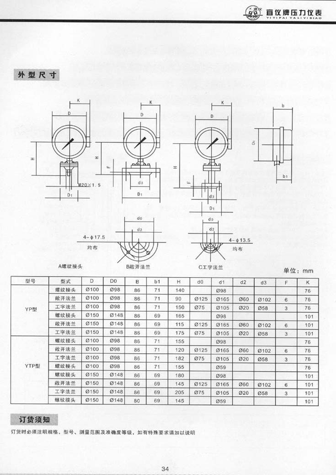 YTPX(普通)、YTPXC(磁助)型防腐隔膜電接點壓力表(圖2)